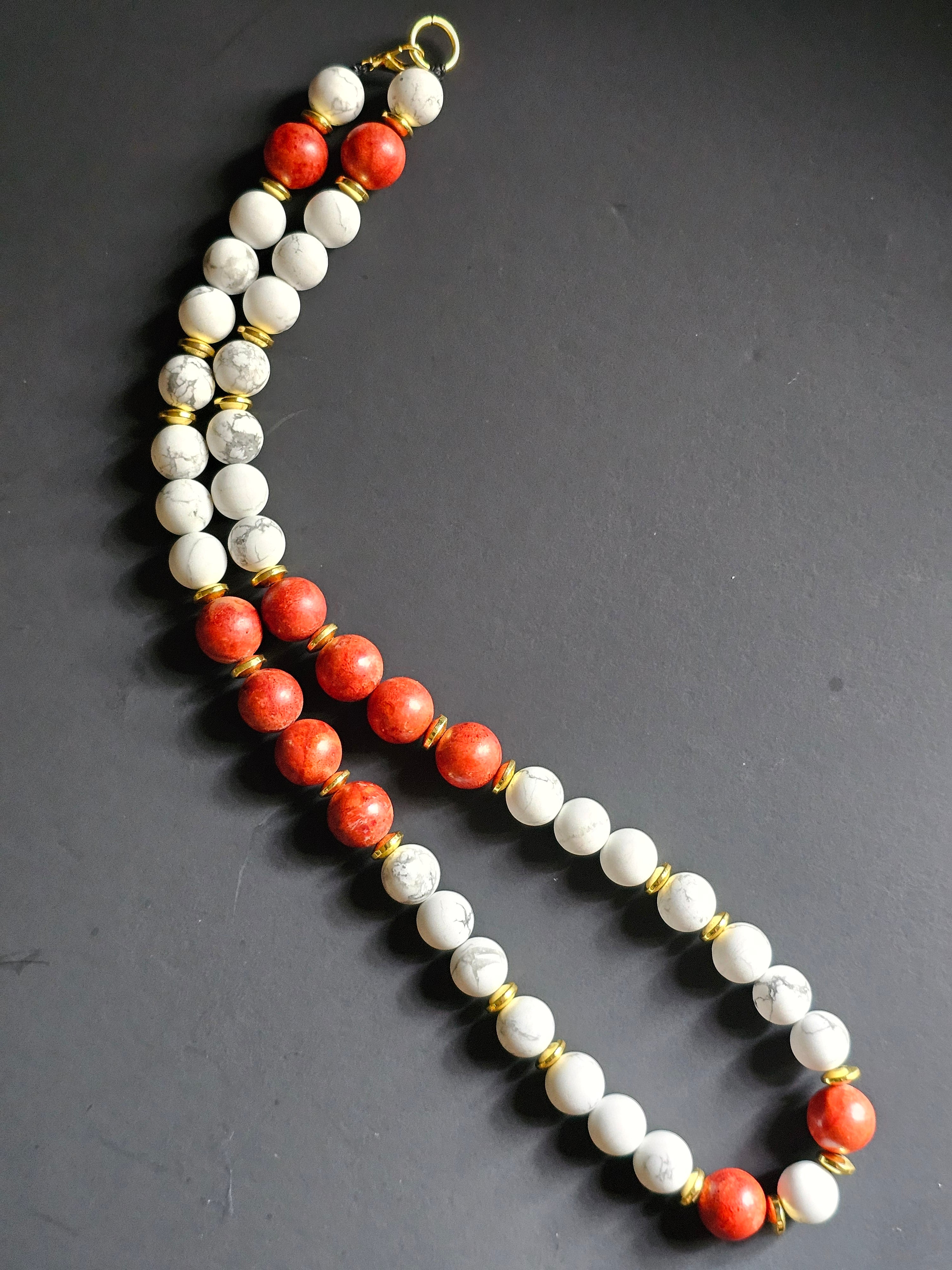 White Howlite & Sponge Coral ft. Gold Hematite