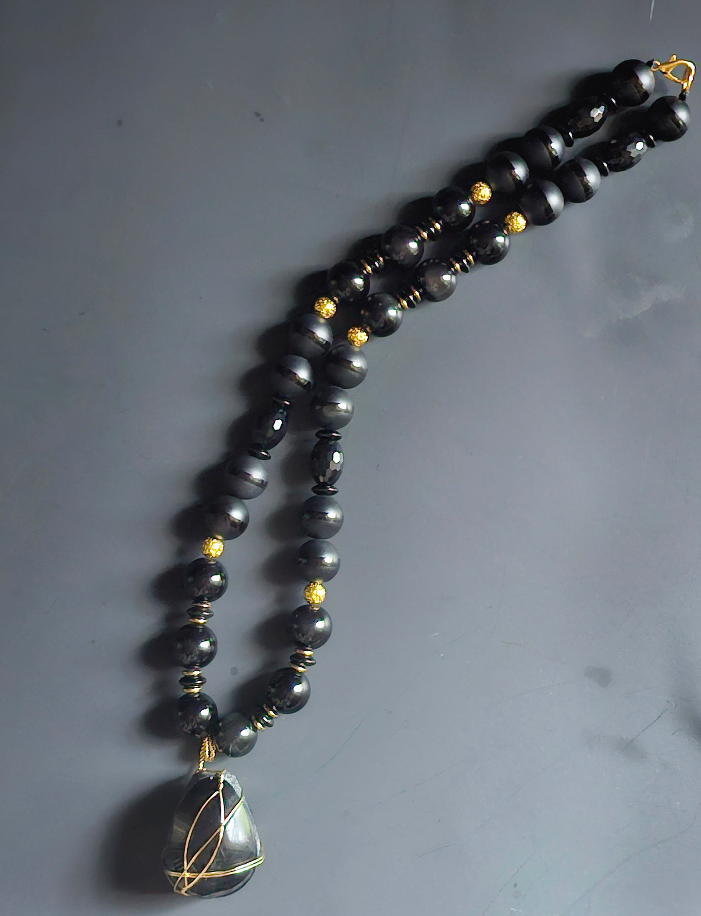 Goliath Collection: Striped Matte Onyx & Obsidian ft. Gold Plated Lava Rock & Obsidian Pendant