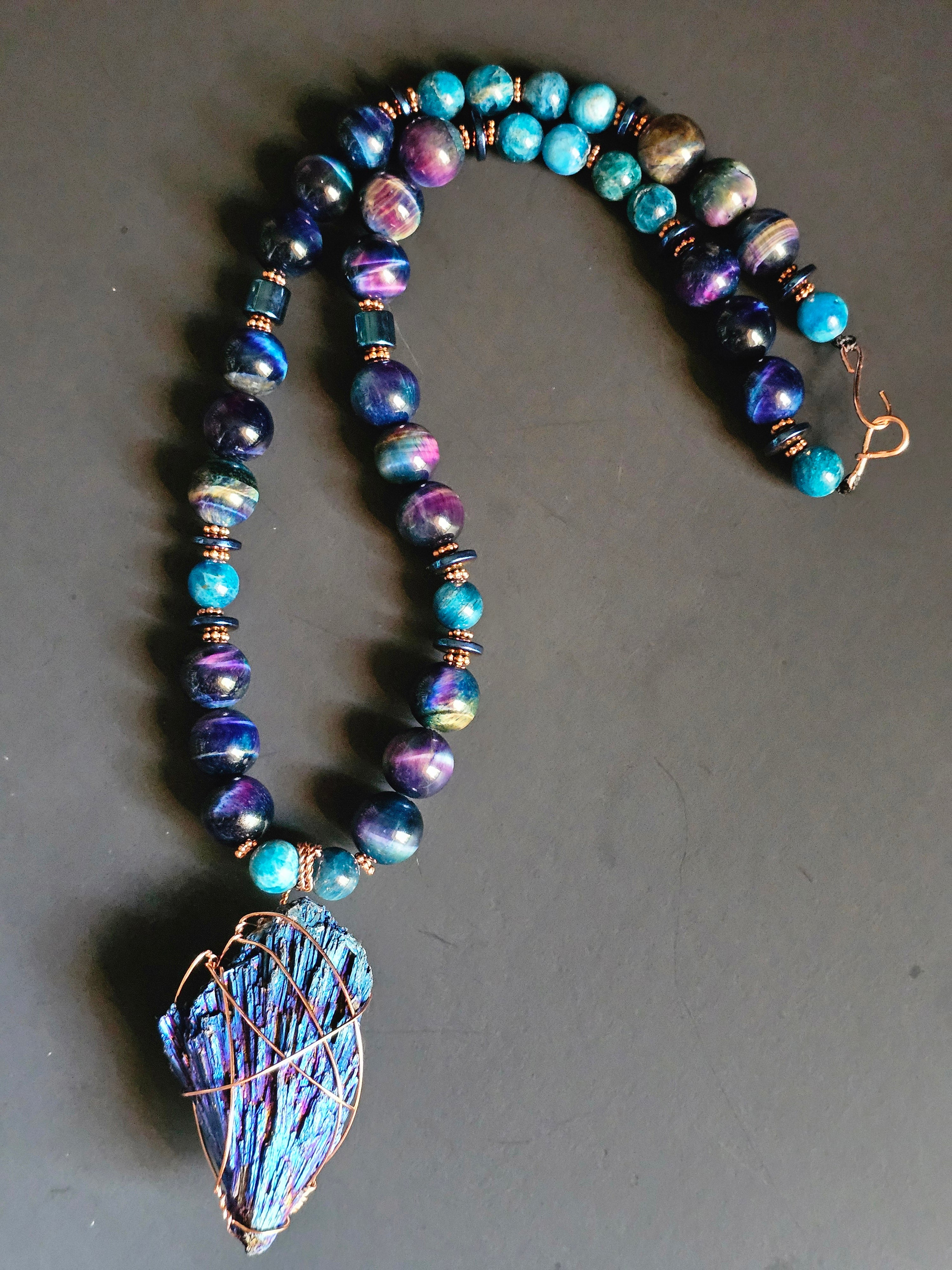 Galaxy Tigers Eye ft. Blue Apatite & Iridescent Iron Ore Tourmaline