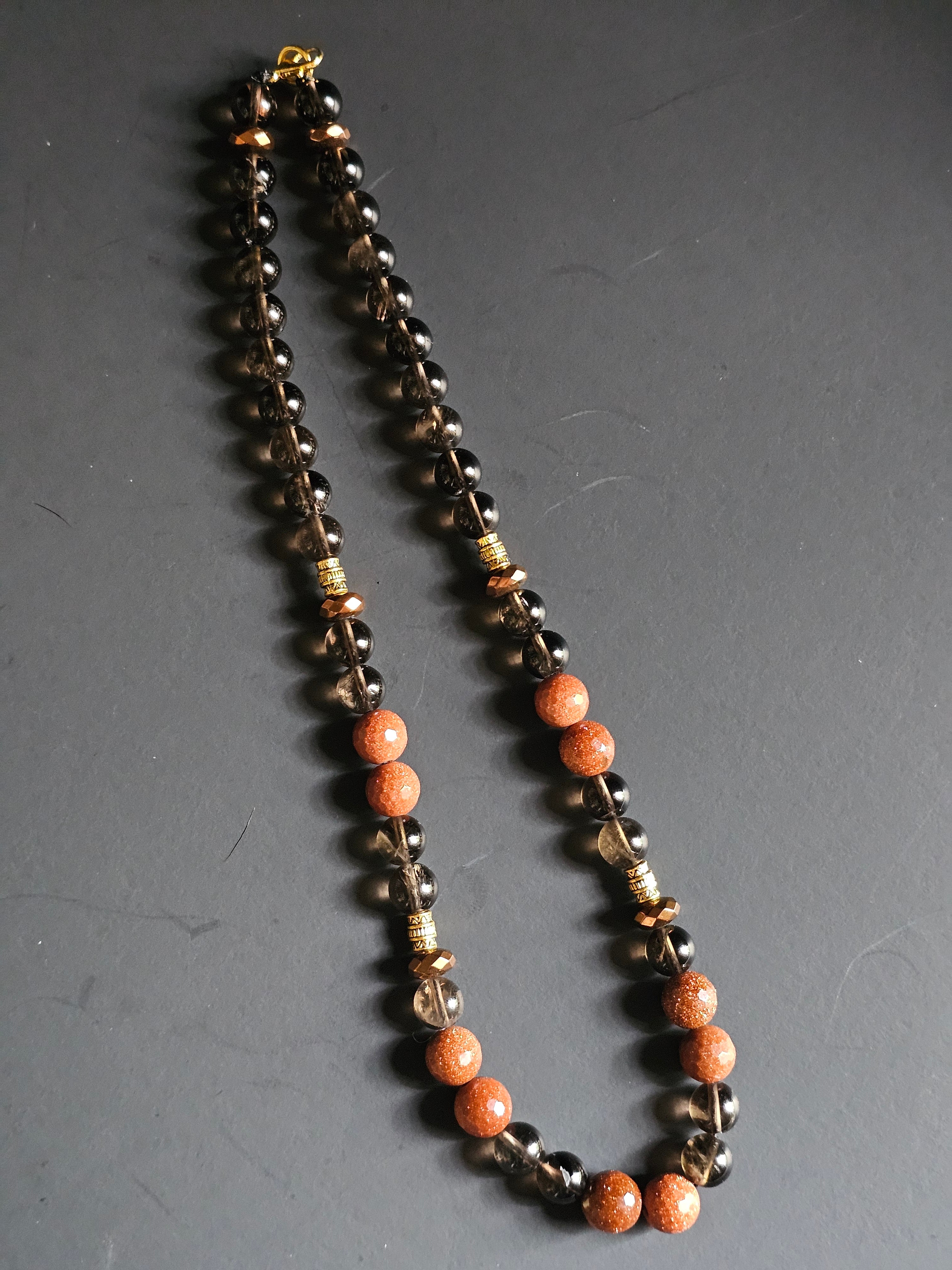 Smoky Quartz & Goldstone ft. Copper-tone Hematite