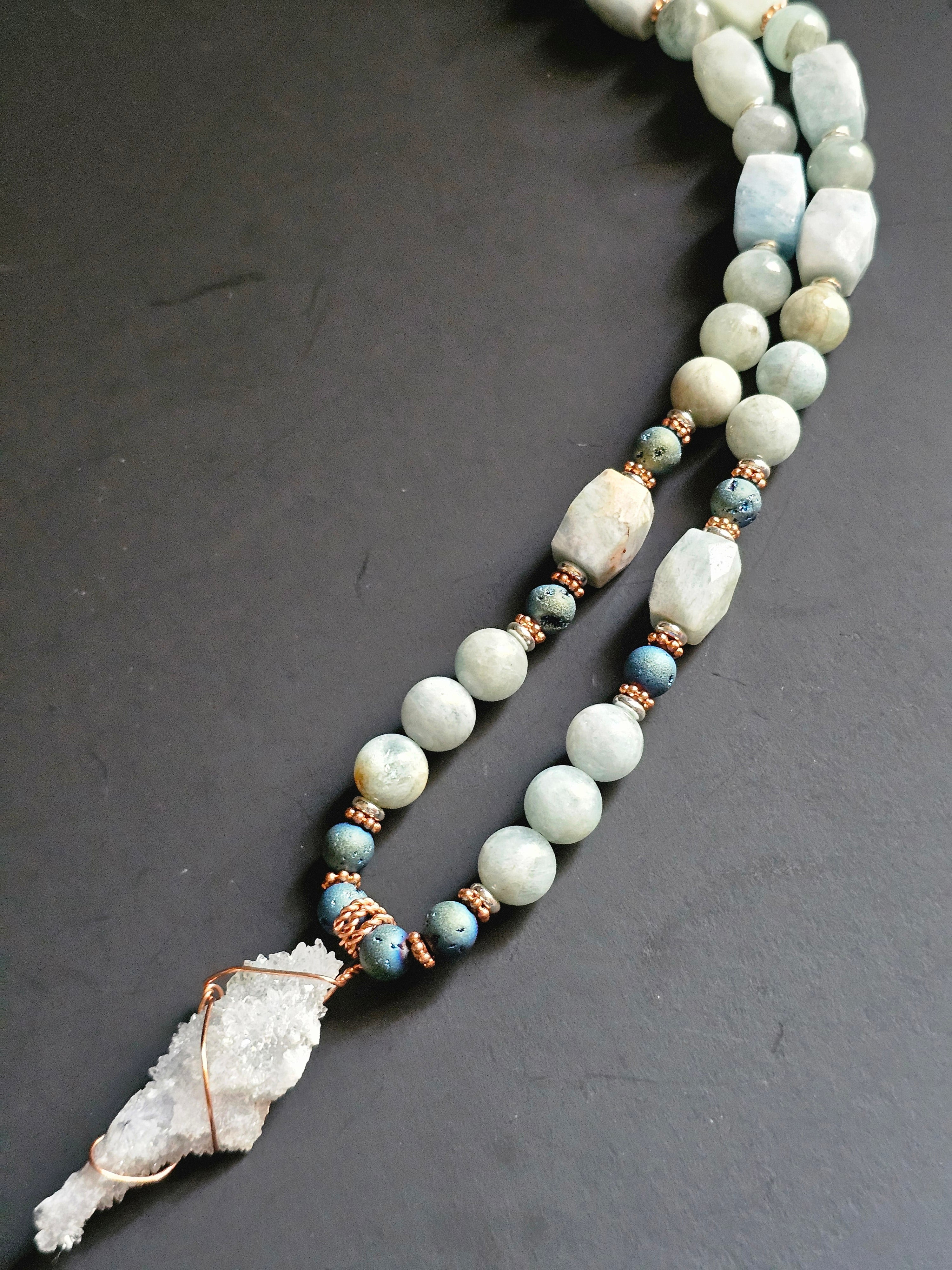 Aquamarine ft. Iridescent Druzy & Druzy Pendant