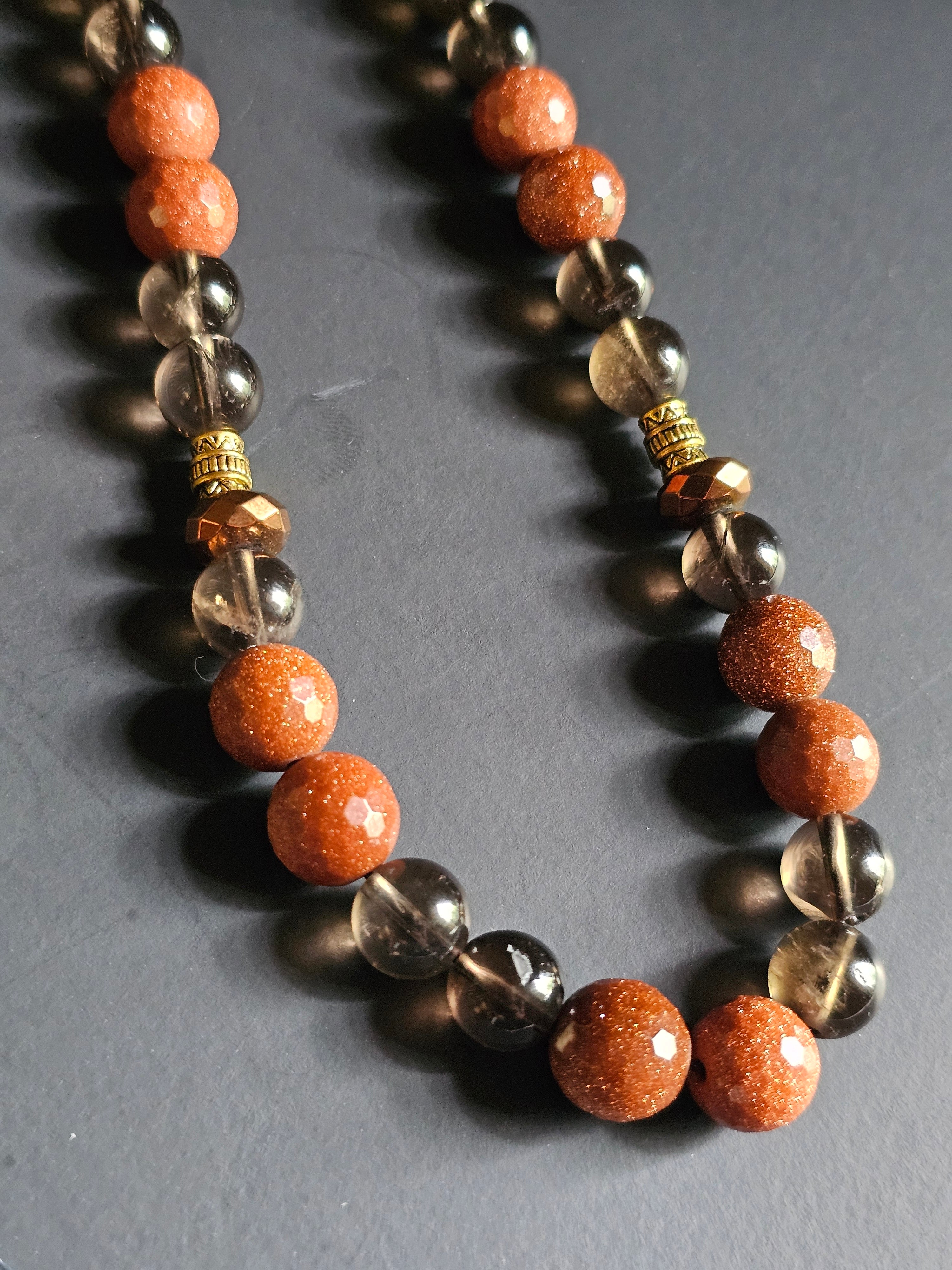 Smoky Quartz & Goldstone ft. Copper-tone Hematite