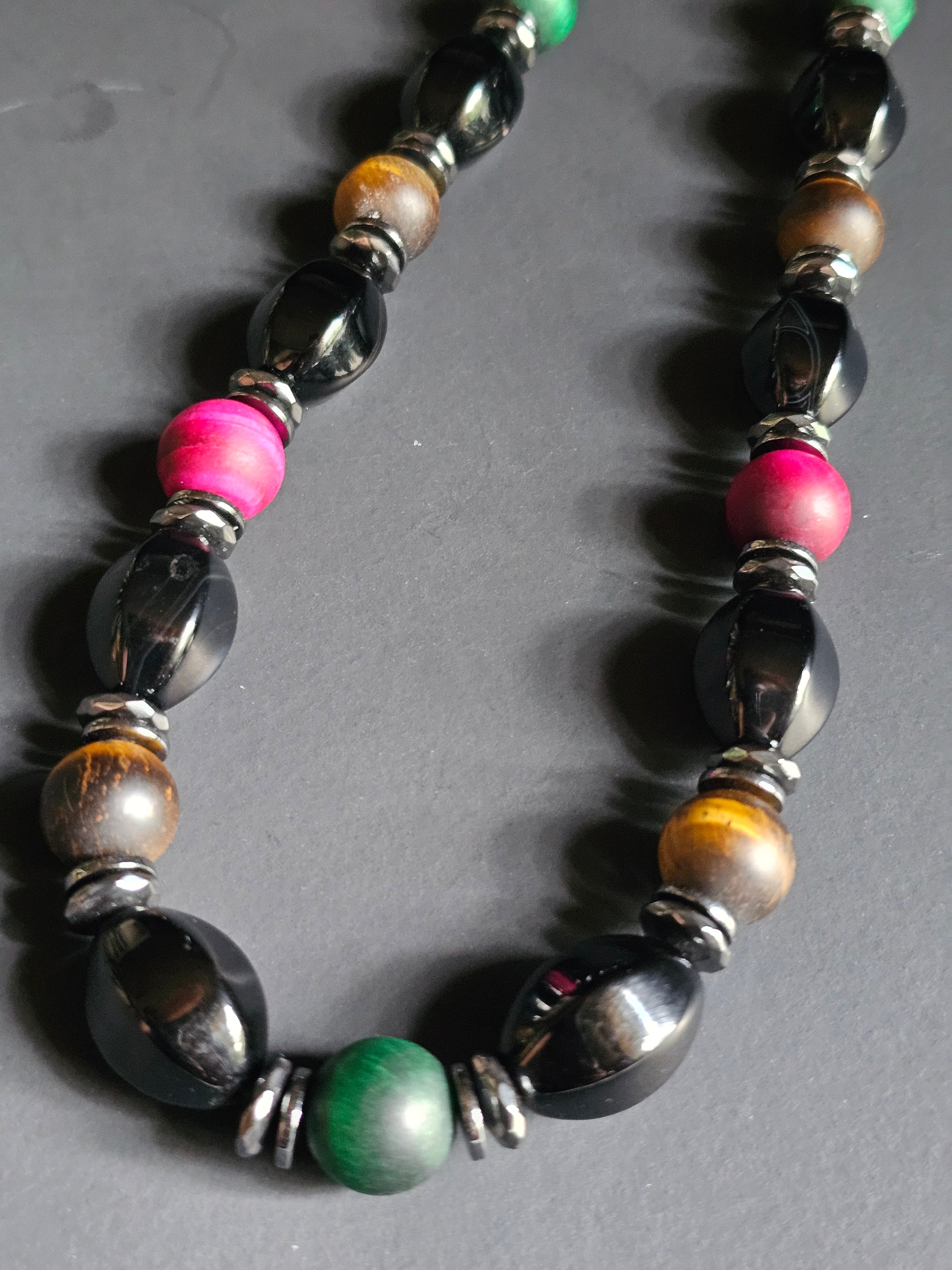Matte Multi-colored Tigers Eye, Faceted Onyx ft. Silver Hematite