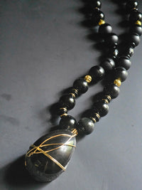 Goliath Collection: Striped Matte Onyx & Obsidian ft. Gold Plated Lava Rock & Obsidian Pendant