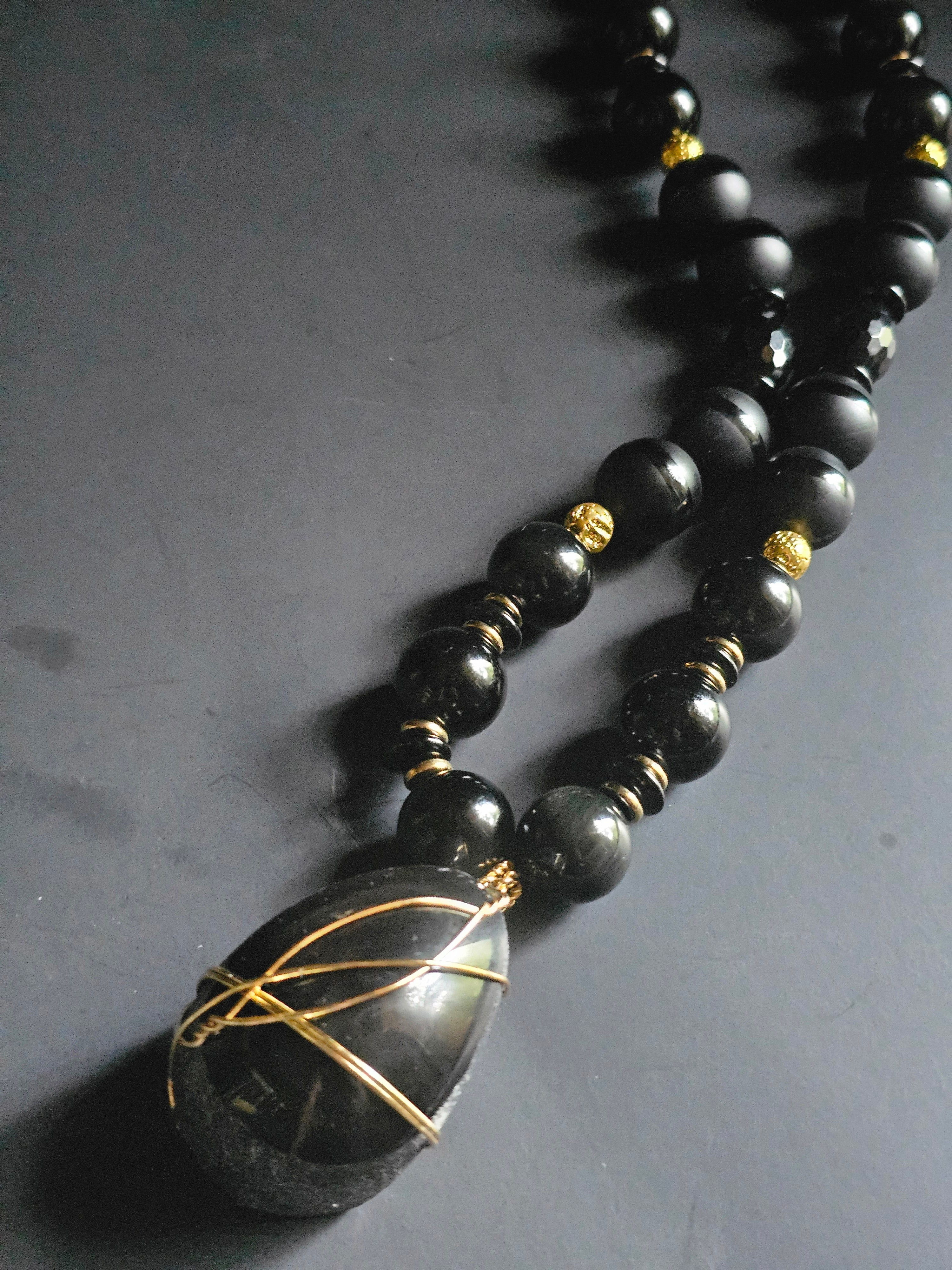 Goliath Collection: Striped Matte Onyx & Obsidian ft. Gold Plated Lava Rock & Obsidian Pendant