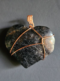Copper-wrapped Black Tourmaline Heart Pendant