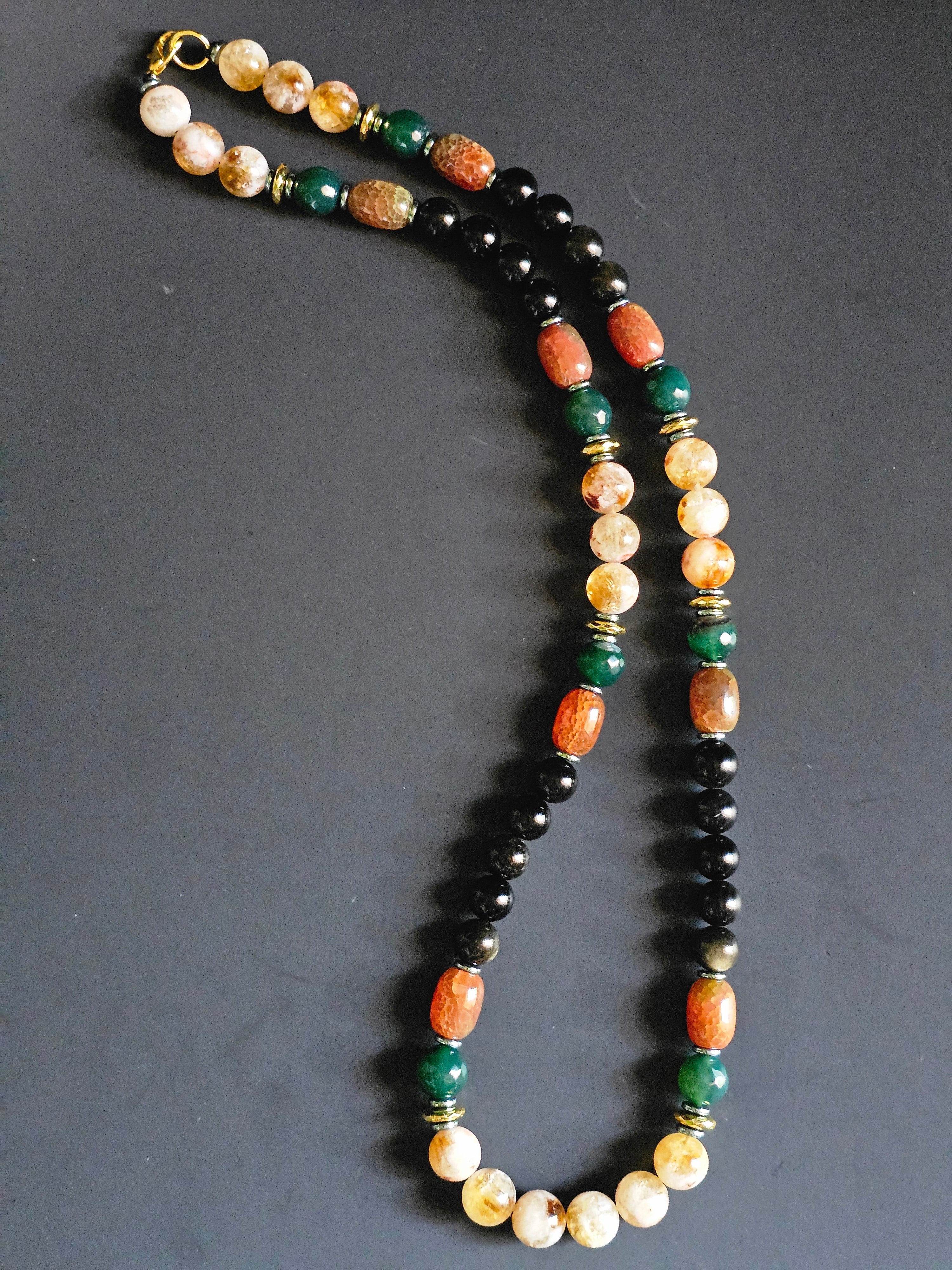 Citrine & Obsidian ft. Mexican Agate & Green Jade