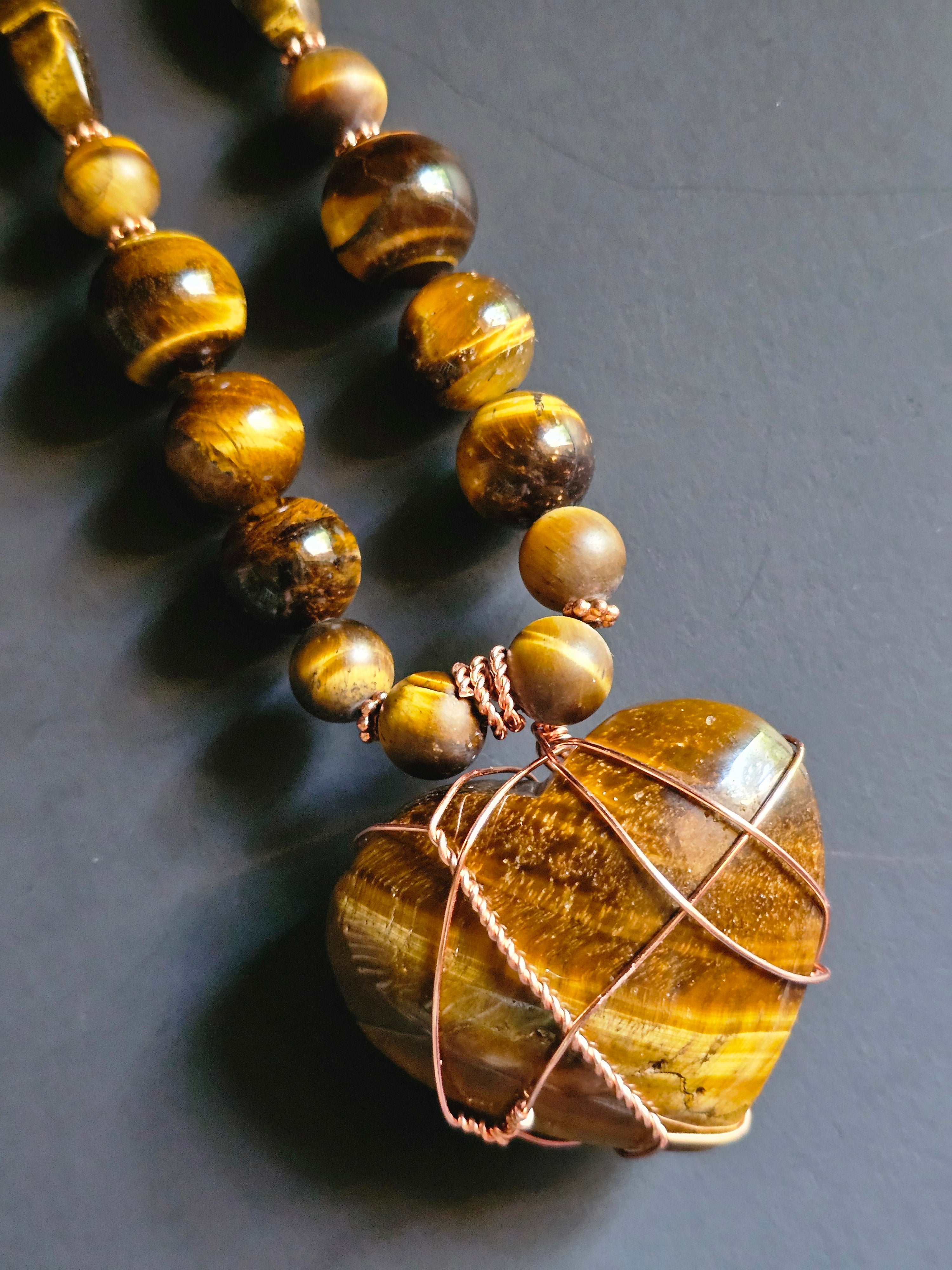 Tigers Eye ft. Tigers Eye Copper-wrapped Pendant