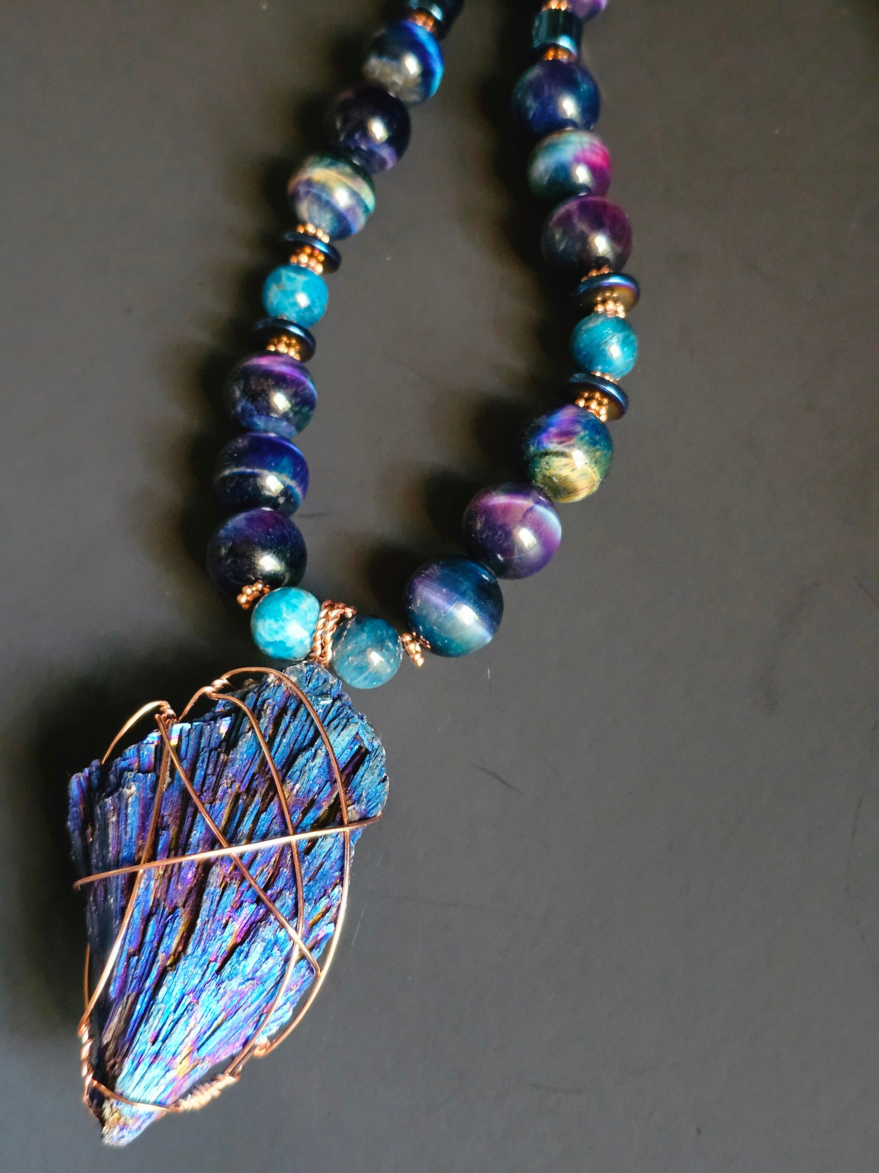 Galaxy Tigers Eye ft. Blue Apatite & Iridescent Iron Ore Tourmaline