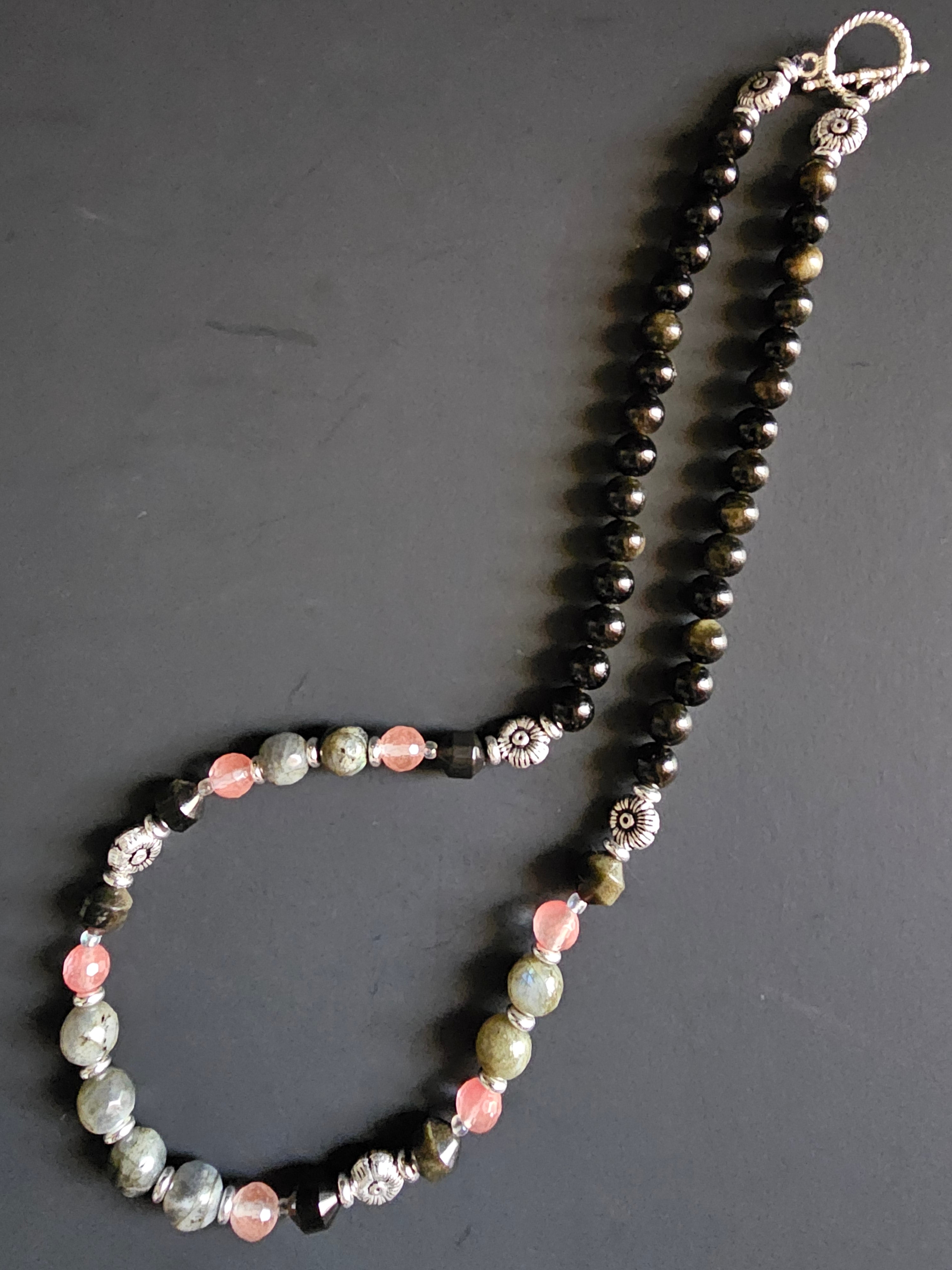 Obsidian ft. Pink Quartz & Labradorite