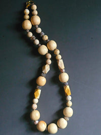 Cream Wood Bead & Fossilized Coral ft. Crazy Lace Agate & Chocolate Druzy