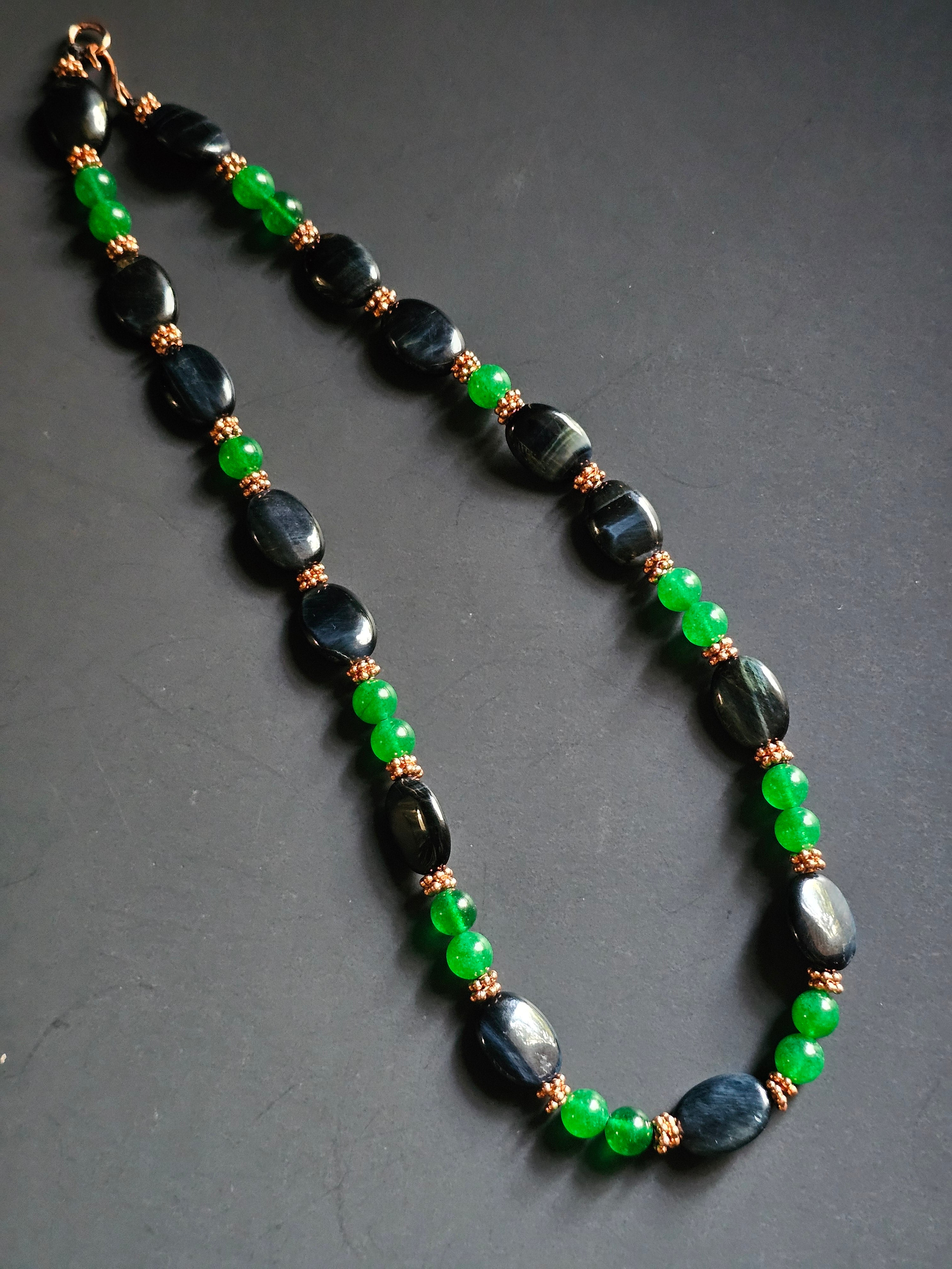 Blue Tigers Eye & Green Jade