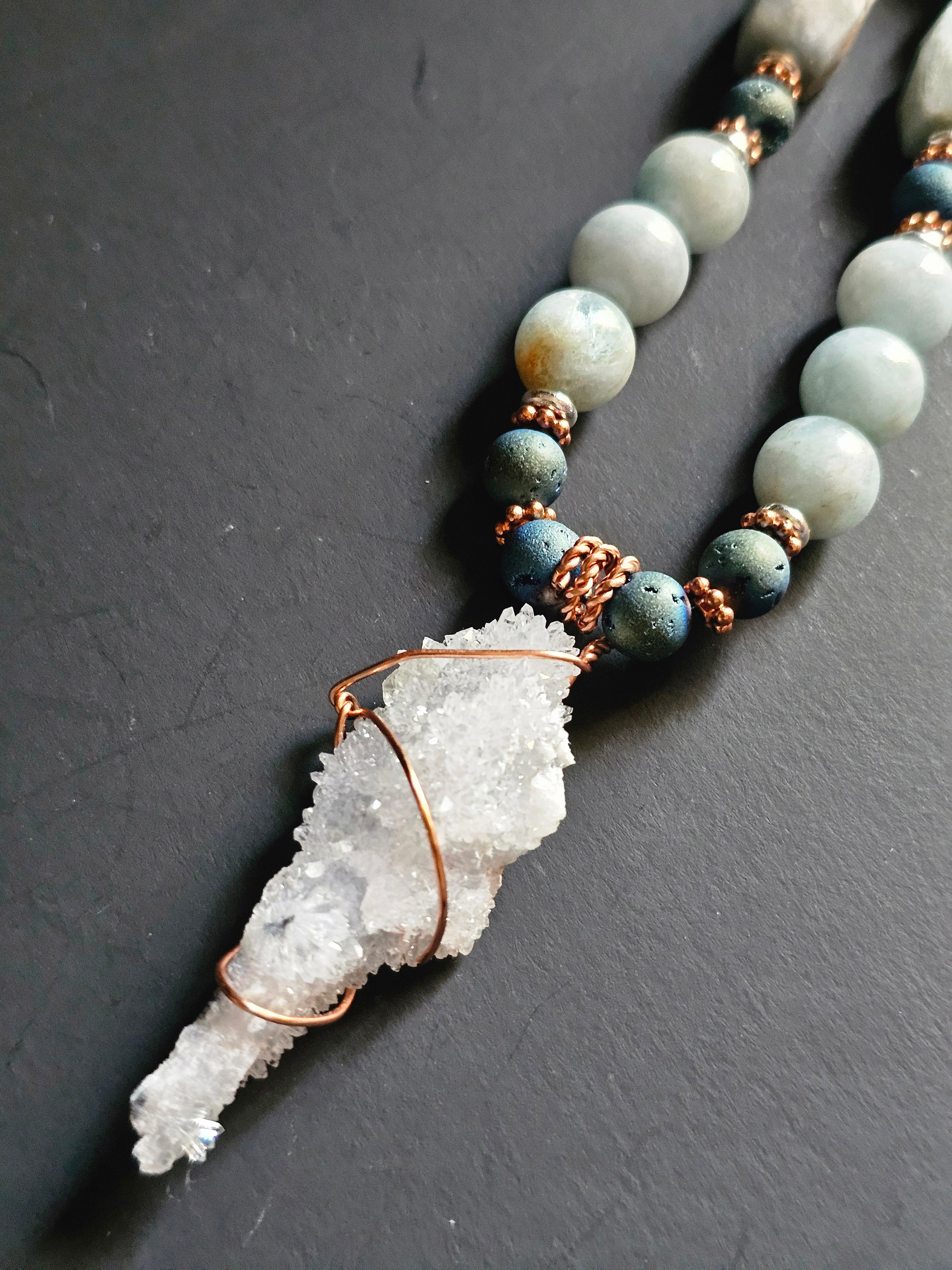 Aquamarine ft. Iridescent Druzy & Druzy Pendant