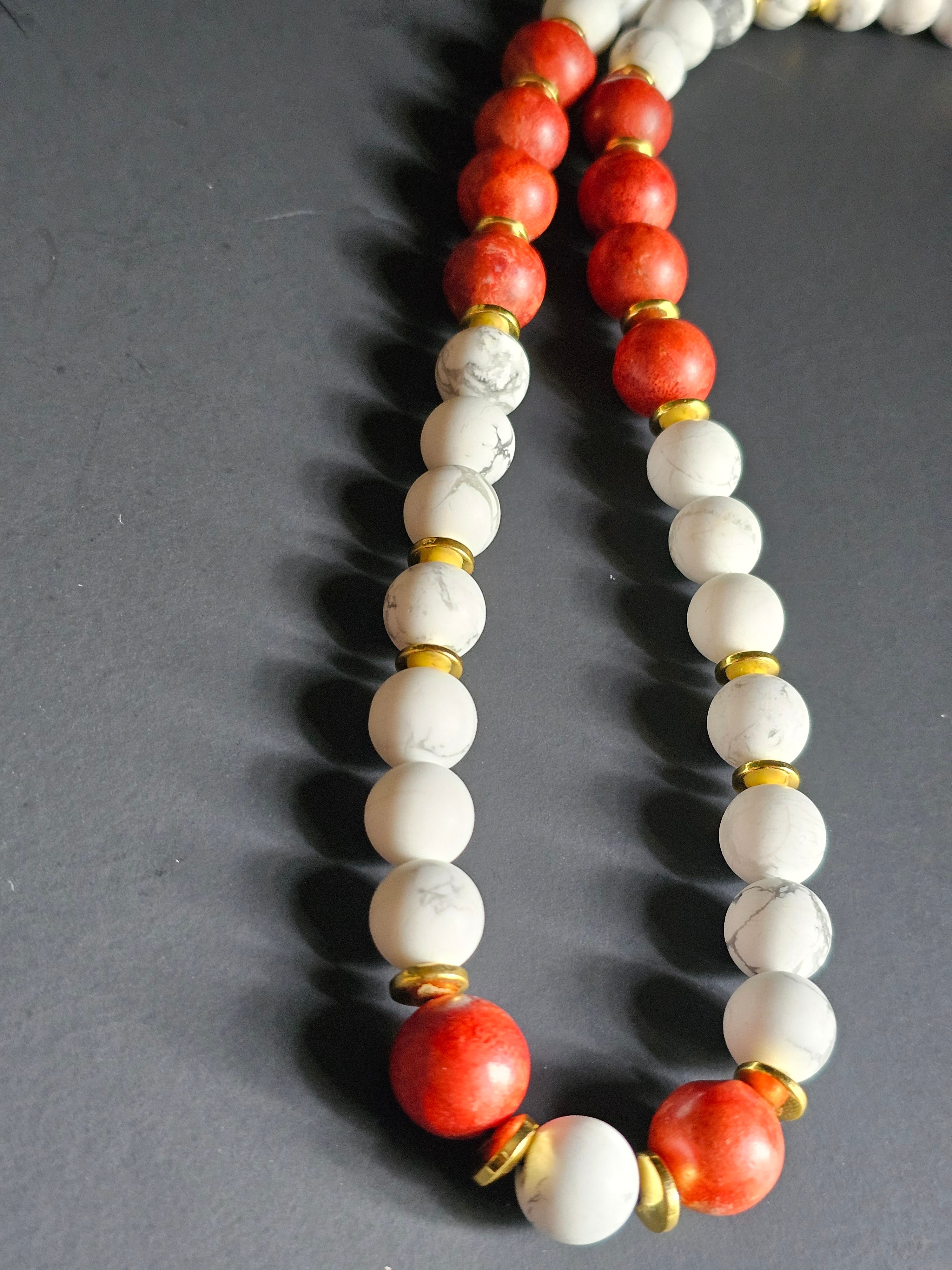 White Howlite & Sponge Coral ft. Gold Hematite