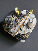 Copper-wrapped Rainbow Moonstone Heart Pendant