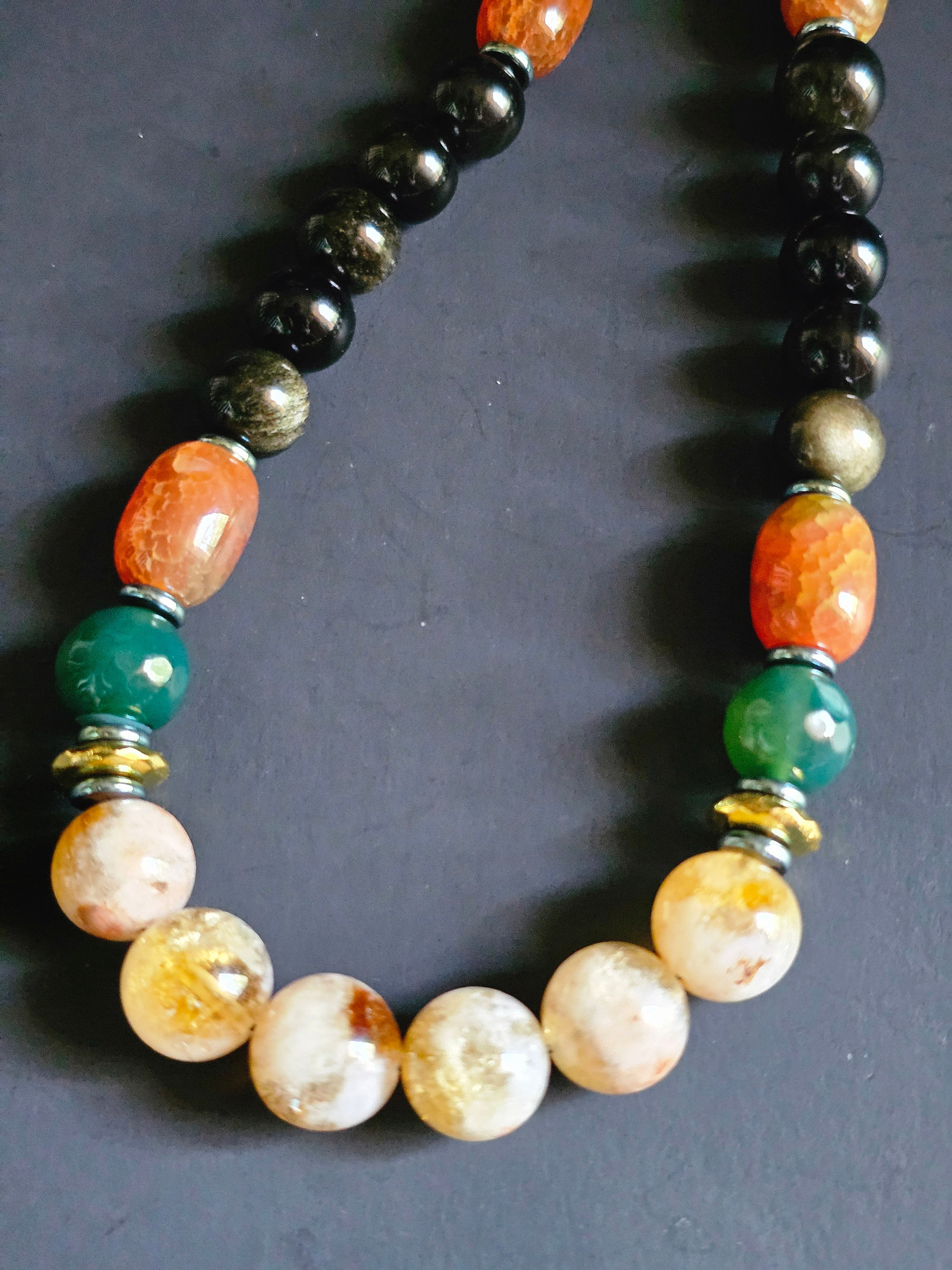 Citrine & Obsidian ft. Mexican Agate & Green Jade