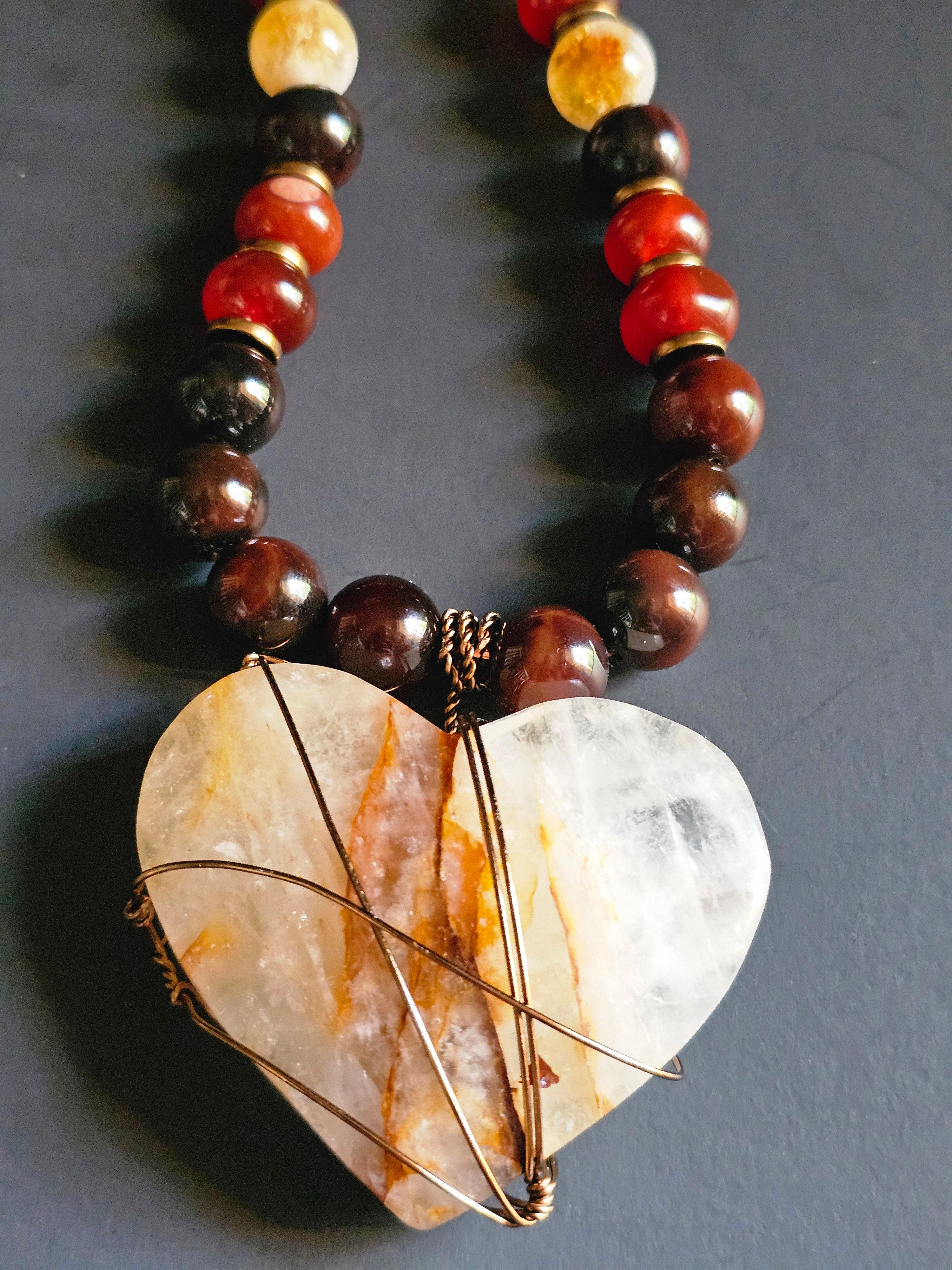 Red Tigers Eye ft. Carnelian, Citrine & Copper-wrapped Golden Healer pendant