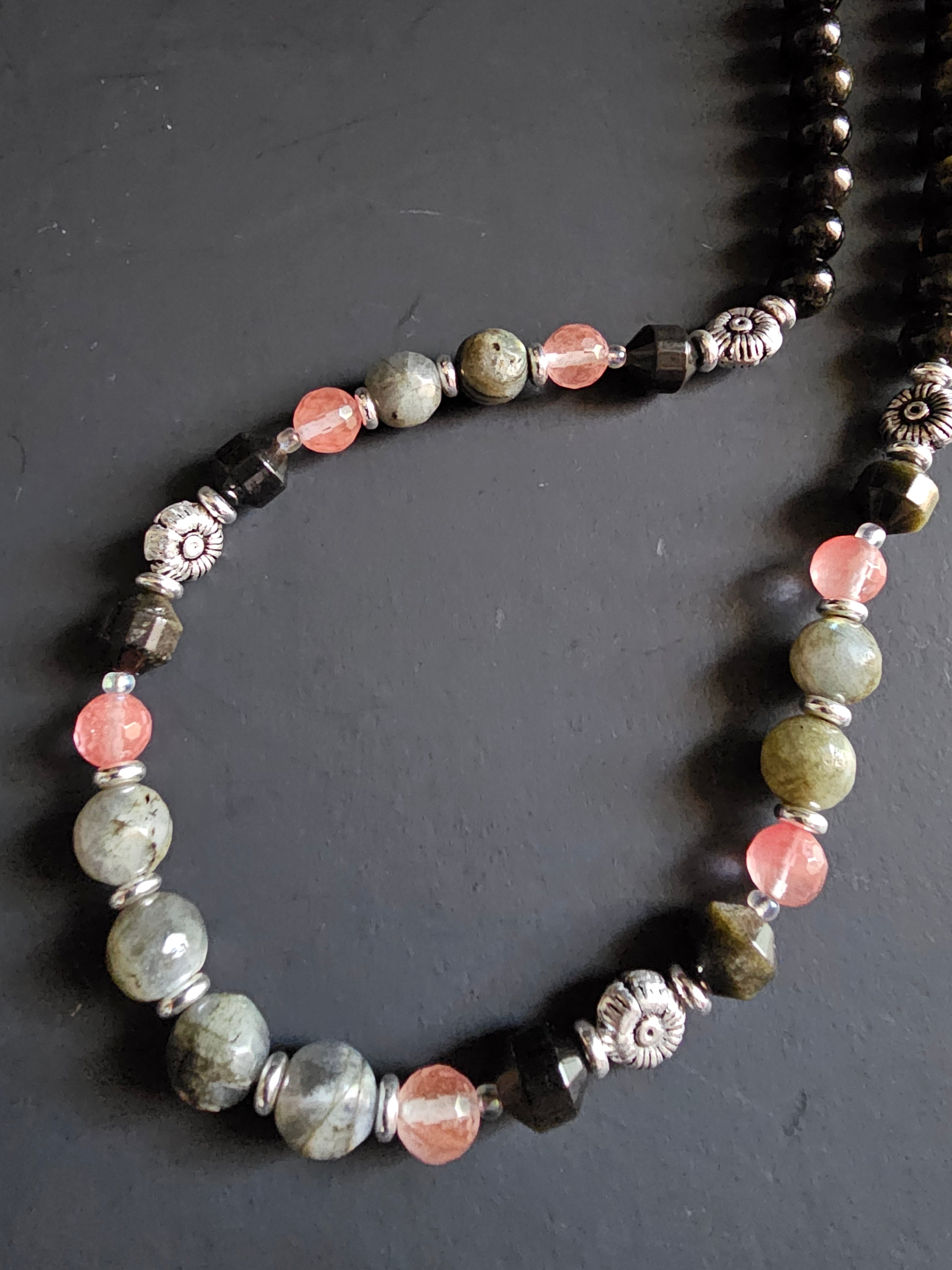 Obsidian ft. Pink Quartz & Labradorite